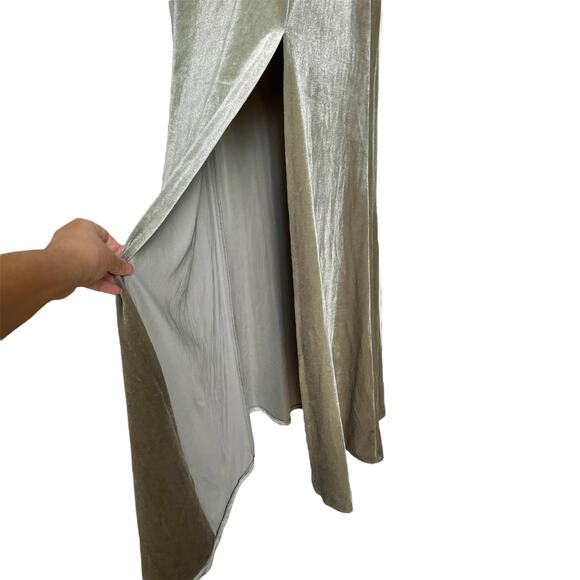 NEW Jenny Yoo Mara Stretch Velvet Maxi Dress 10 Sage Green - Picture 5 of 7